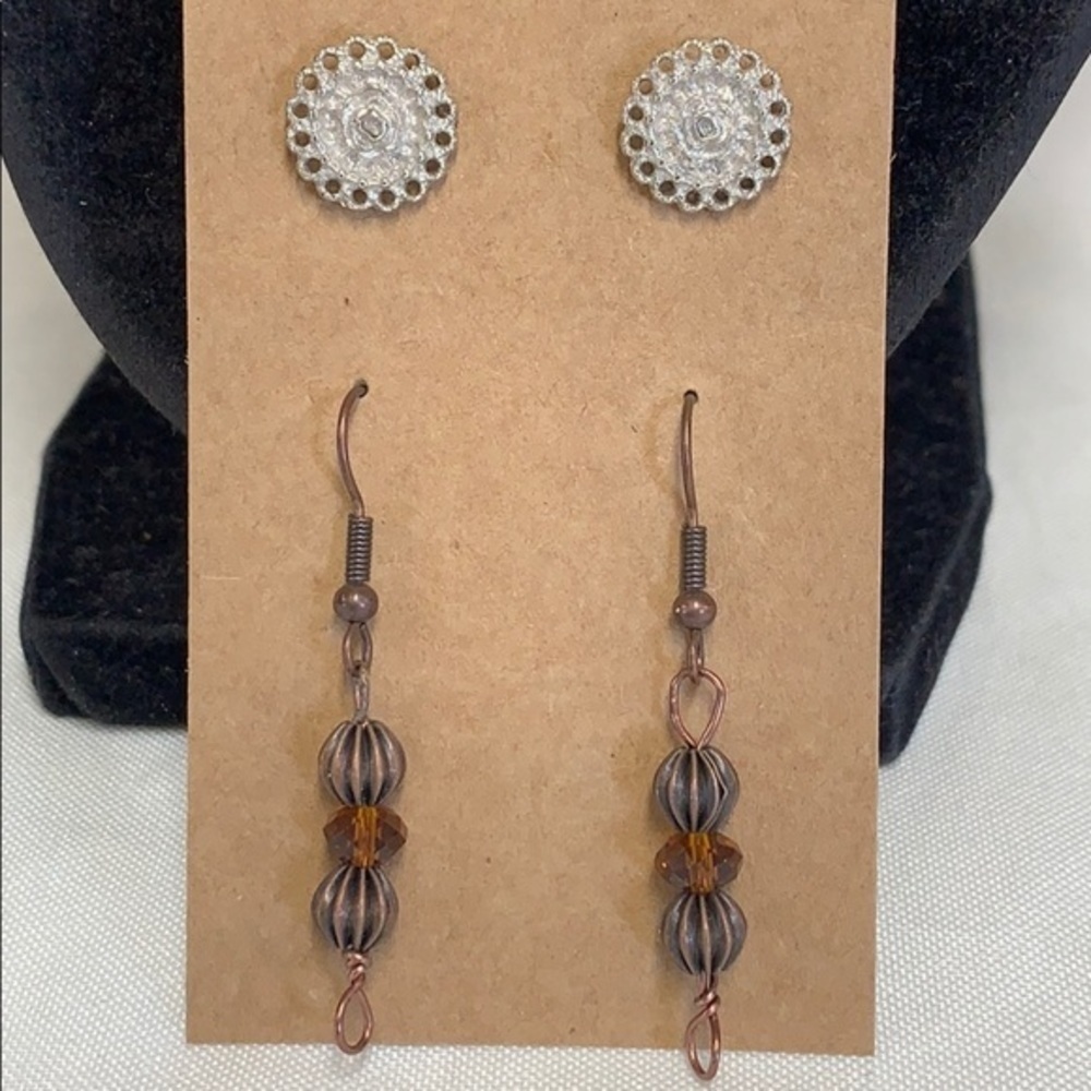 💐5/25 copper silver stud dangle drop glass bead